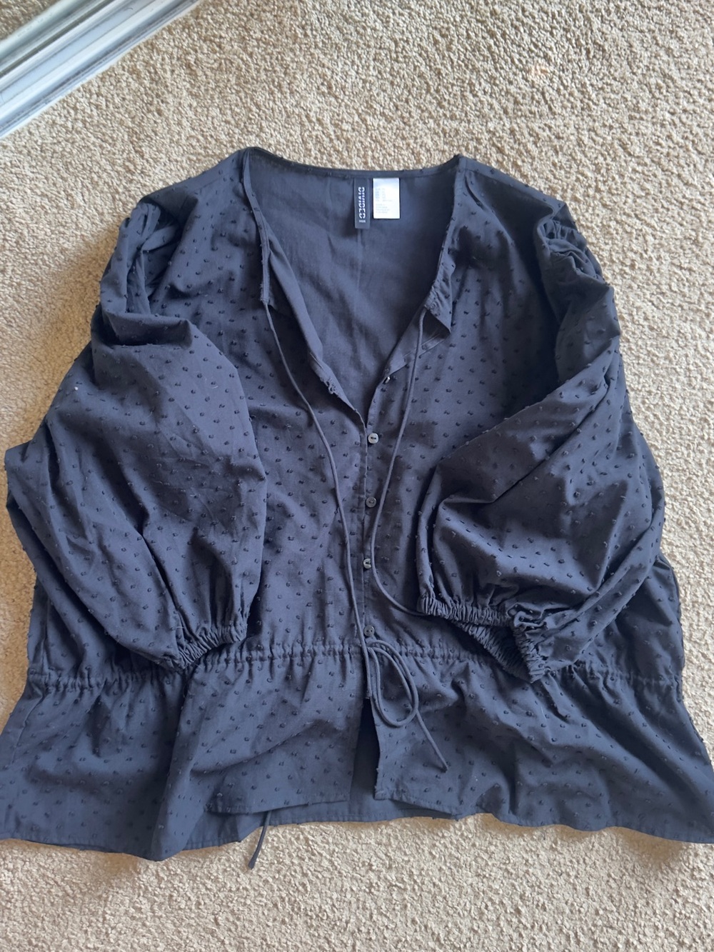 H&M Black Swiss Dot Peasant Blouse
